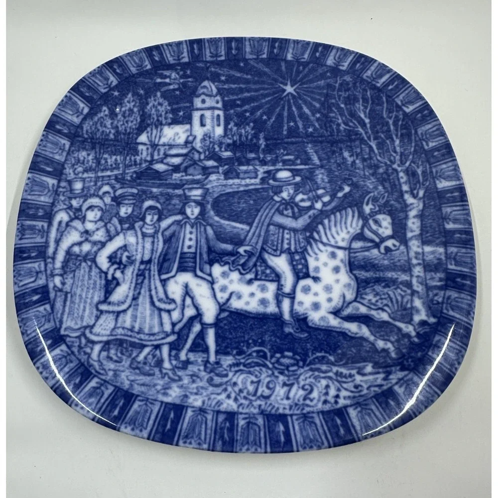Rorstrand Julen 1972 Christmas Plate Sweden‎ Blue White Porcelain Wall Decor